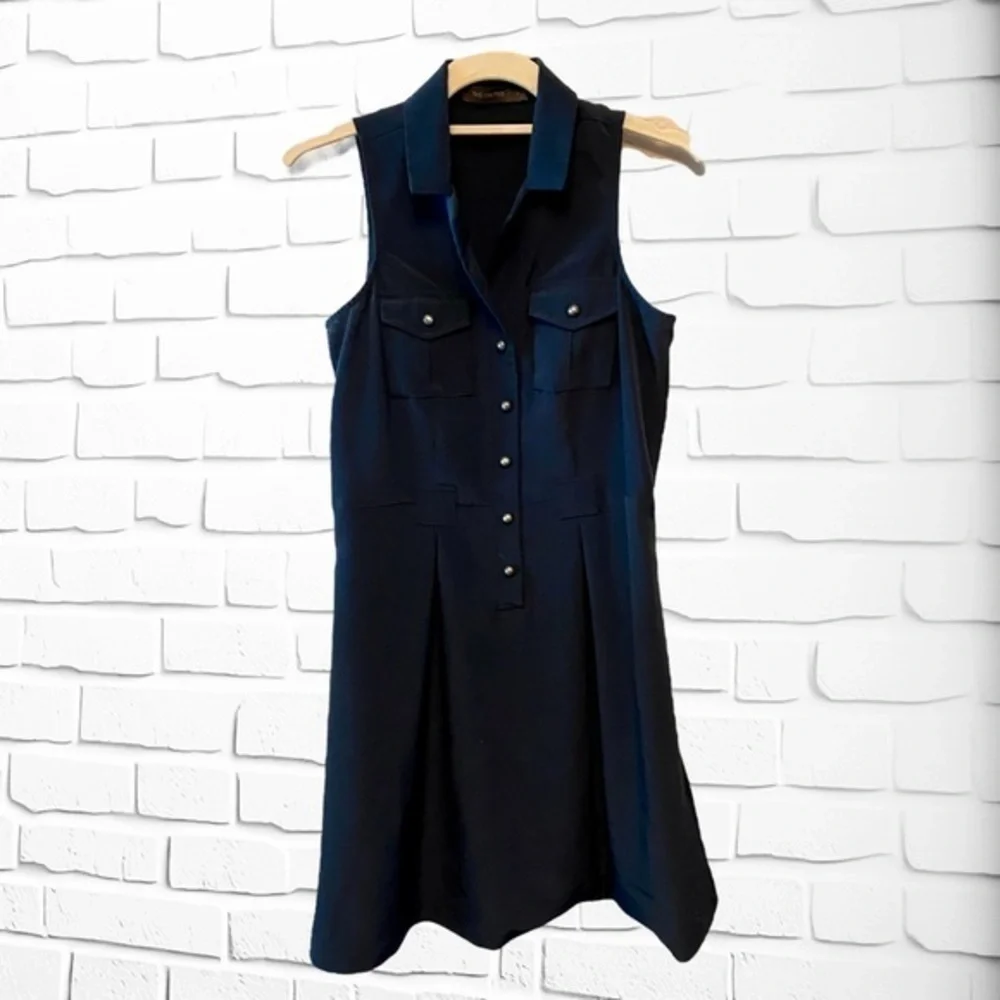 The Limited Sleeveless Navy Cargo Dress with Brass buttons, Womens size 2 - Picture 5 of 11